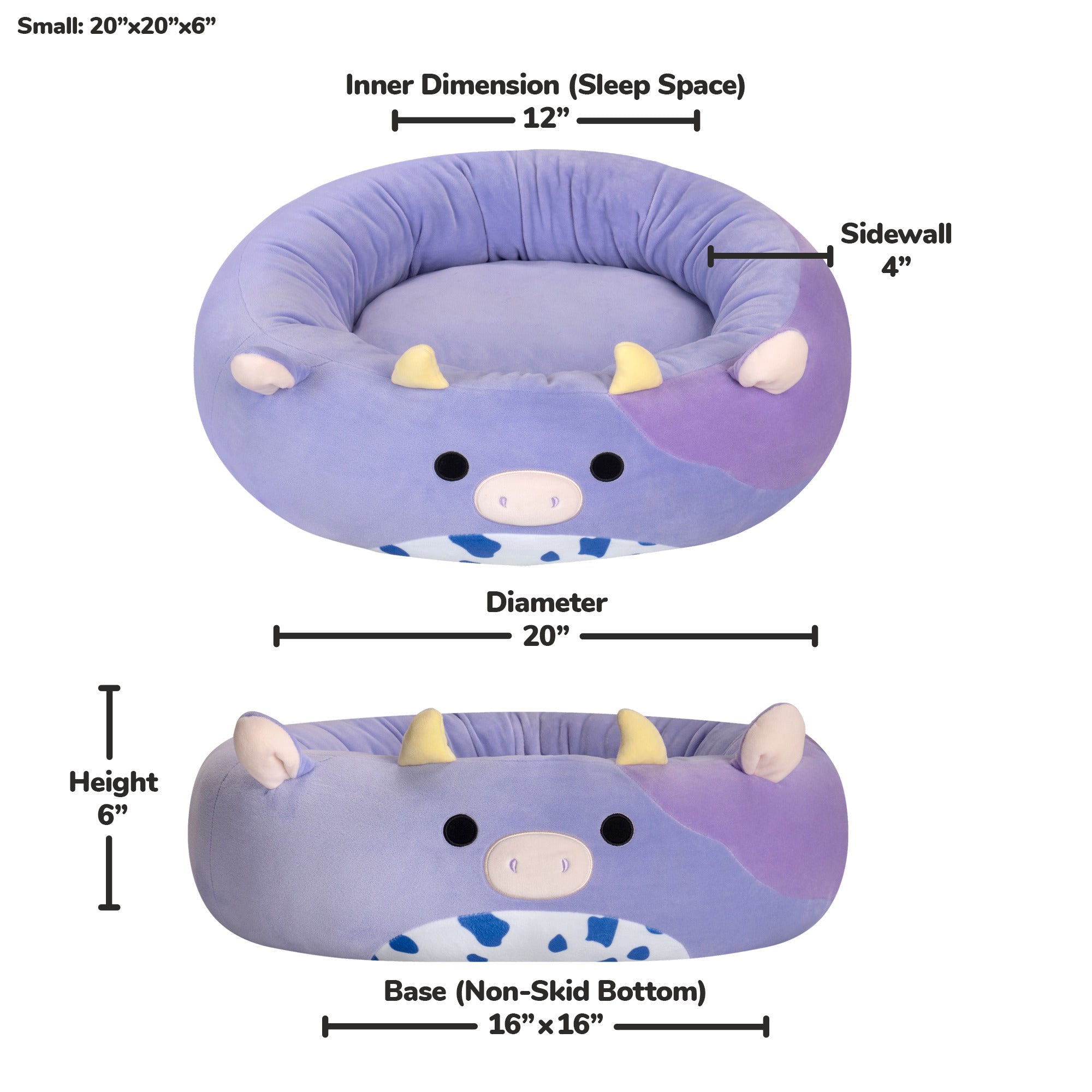 JPT1210-JPT0830-Squismallows_Pet_Bed-Bubba_the_Cow-Small_Size_-_Dimensions-lpr.jpg