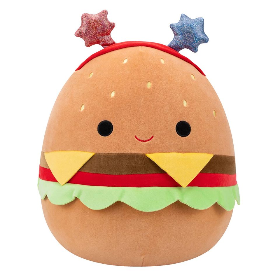 14-Inch Carl the Cheeseburger with Red and Blue Star Headband