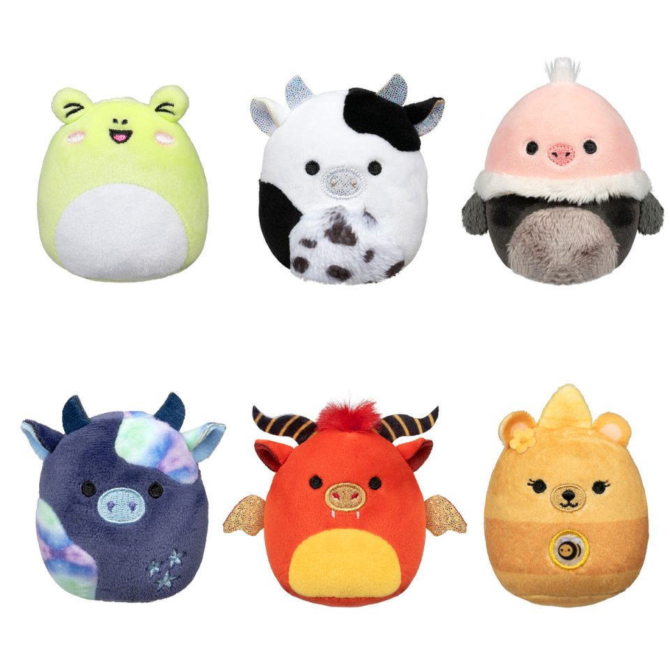 Micromallows Select Series 6-Pack - Ulga Cow. Mei Lien Honey Bear. Agnes Rose Ostrich. Jarik Dragon. Wyatt Frog. Rivka Cow